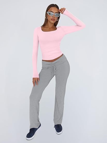 Trendy Queen Womens Long Sleeve Shirts Crop Tops Fall Fashion